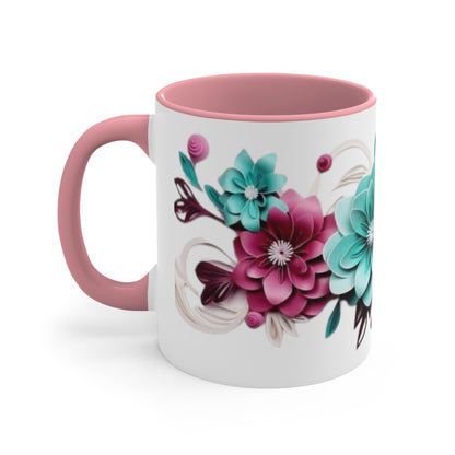 Blue and Pink Flowers, Accent Coffee Mug, 11oz