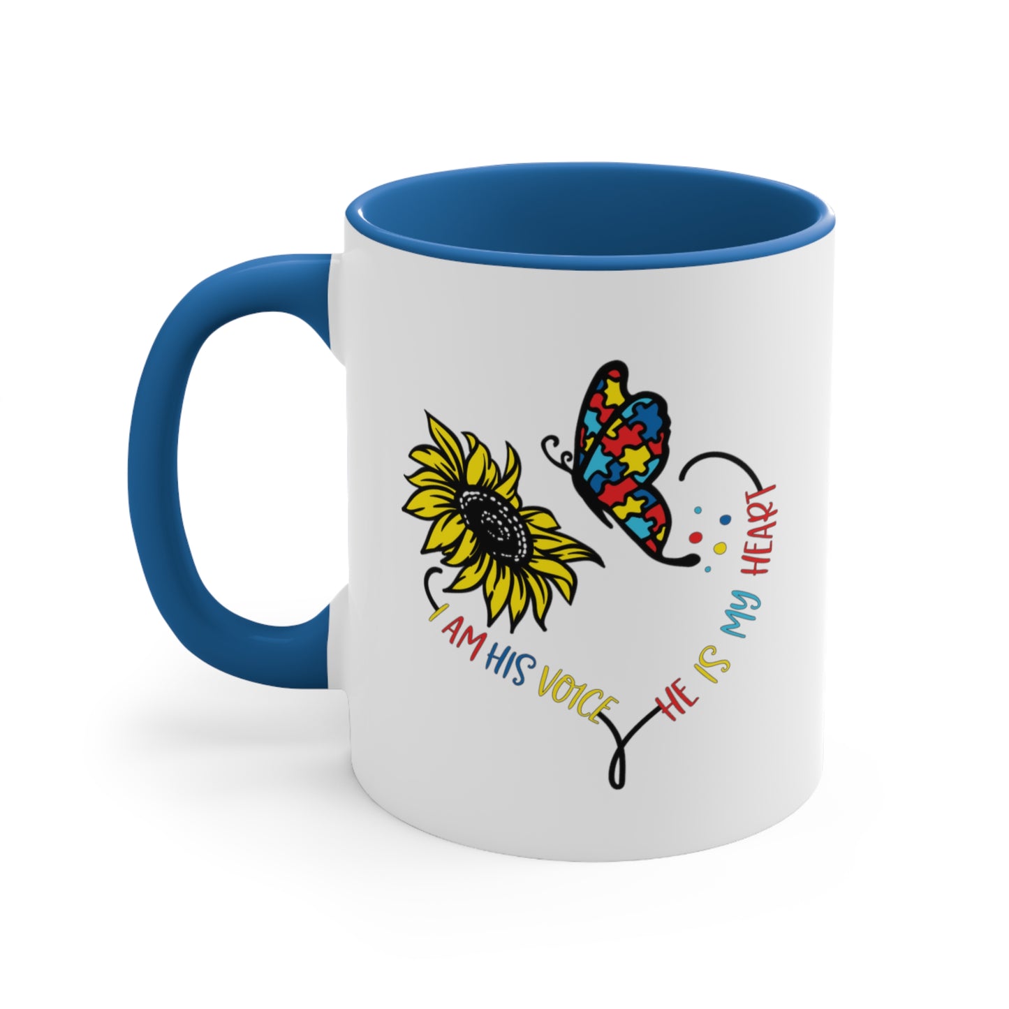 I Am His Voice, He Is My Heart,  Accent Coffee Mug, 11oz