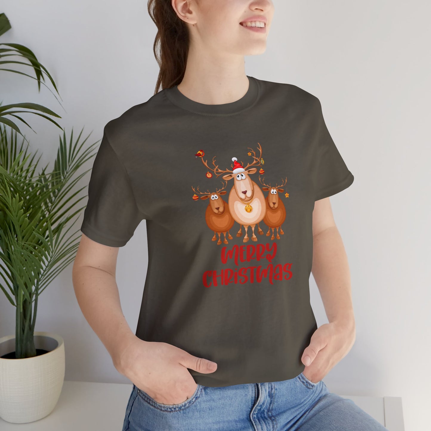 Merry Christmas Deer, Jersey Short Sleeve Tee